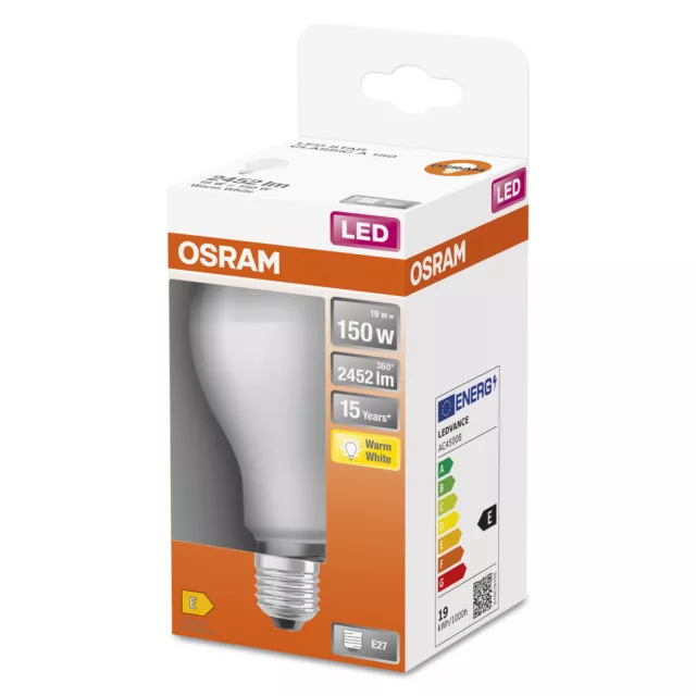 OSRAM LED-Lampe | Sockel: E27 | Warm White | 2700 K | 19 W | Ersatz für 150-W-Gl 2