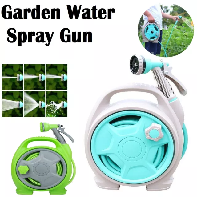 Water Hose Pipe Reel Retractable Garden Spray Nozzle Gun Auto Car Wash Portable