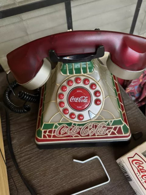 Vintage Coca-Cola Telephone  Light Up Stained Glass Land Line Phone UNTESTED