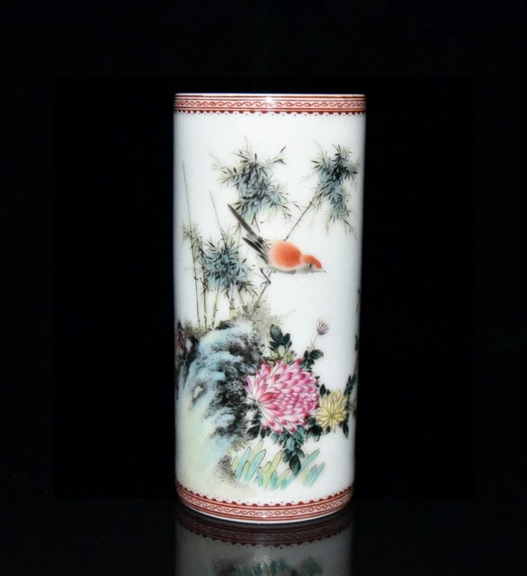 5.3"  republican mark porcelain  famille  rose  Chrysanthemum  map  brush  pot