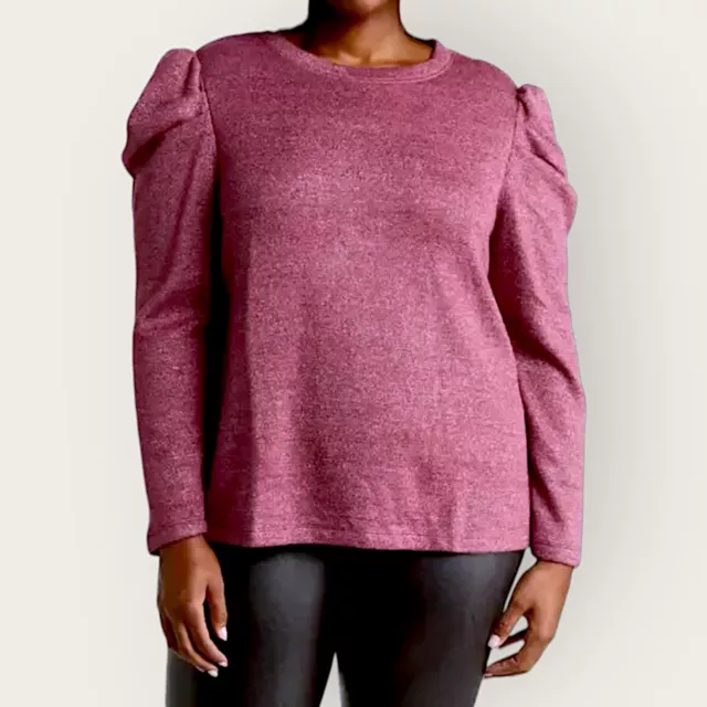 NWT $69 CeCe Puff Sleeve Metallic Knit Burgundy Sweater Plus Size 1X