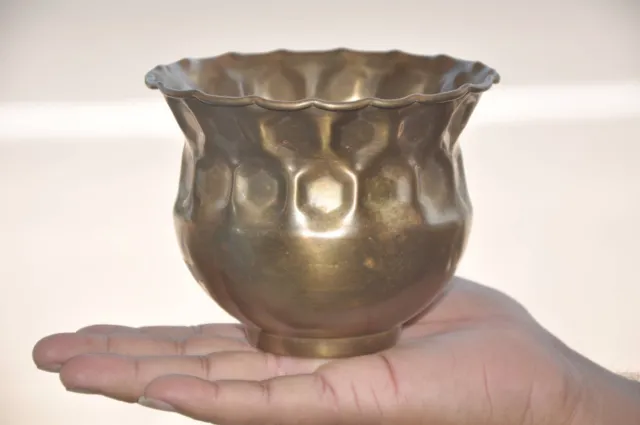 Vintage Brass Handcrafted Fine Unique Shape Flower Vase / Planter , Nice Patina
