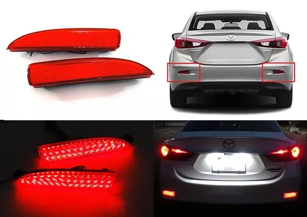 2x Red Rear Bumper Reflector LED Tail Stop Light For Mazda 2 5 6 Mazda3 BK BM 4D