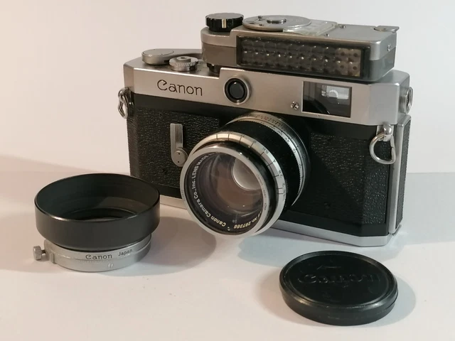 Canon P + Canon Lens 50mm F/1.8 + Canon-Meter + Gegenlichtblende (Top Zustand)