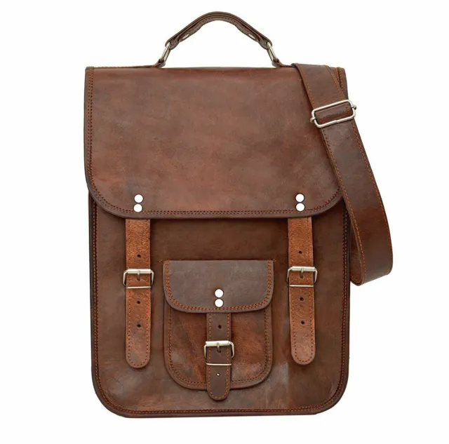 Handmade 9" To 11" Real Brown Leather CrossBody Messenger Bag Handbag Sling Bag