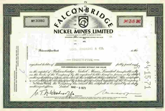 Falconbridge Nickel Mines Ltd 1971 Toronto Ontario Xstrata Train Switzerland Glencore
