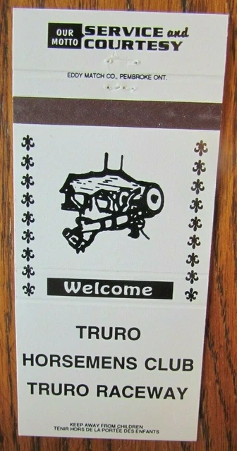 Horse Racing Sports Matchbook Matchcover: Truro Raceway (Nova Scotia) -E13