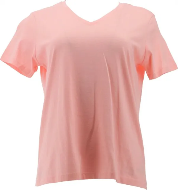 Lands' End Woman's Relaxed Supima V- Neck Petite T-Shirt Conch Pink M NEW 411454