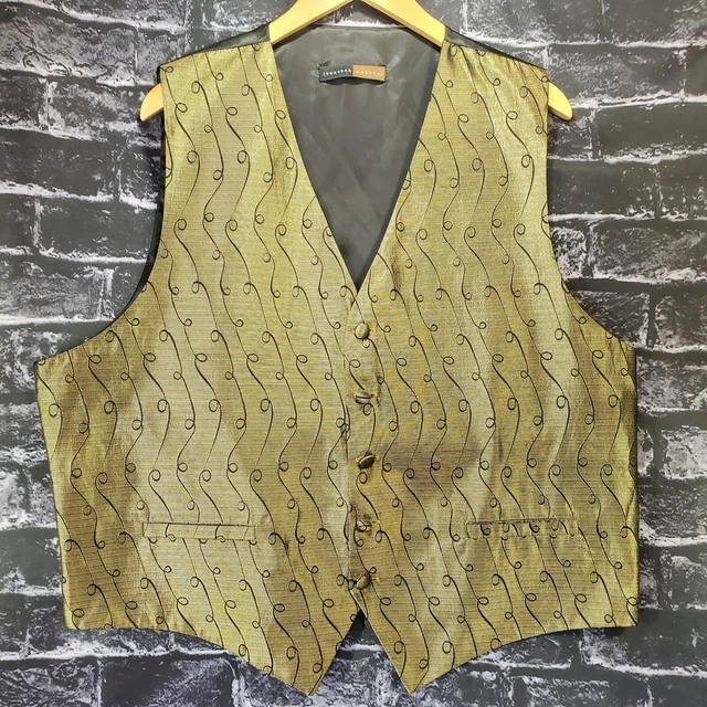 Jonathan Wachtel Formal Vest Mens Large Gold Black 100% Silk Adjustable Adult