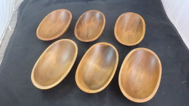 Set of 6 VTG Mort N Martin Hand Carved Wooden salad Snack Bowls MnM Mid Century
