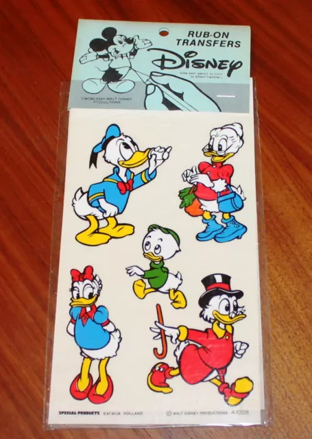 Vintage Walt Disney's Donald Daisy Duck Scrooge Rub On Transfers