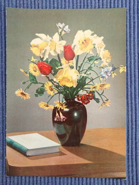 Antiguo Tarjeta Postal Postales Ak Ramo Florero de Cerámica 50er Áster Narcisos