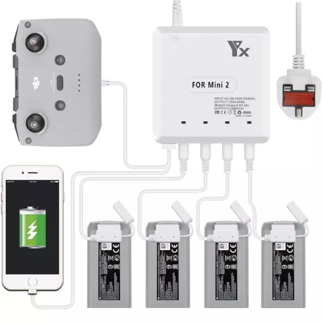 DJI Drone Battery & Controller Charger Kit | For Mini 2 / SE Travel USB Set Fast