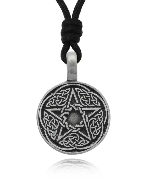 Cute Handmade Celtic Pentagram Star Silver Pewter Charm Necklace Pendant Jewelry