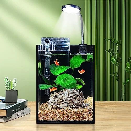 1.2Gallon Fish Tank Kit Desk Aquarium Set Small Low Iron Glass Beginner Fish ...