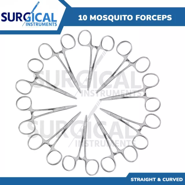 10 pcs Mosquito Hemostat Locking Forceps 3.5" Curved & Straight German Grade