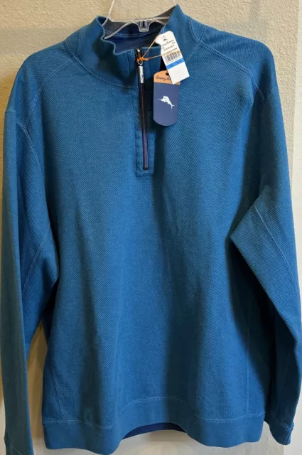 Tommy Bahama Sweater Mens XL/TG Blue Heather Reversible Flip Side Half Zip NEW