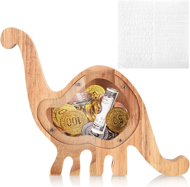 Salvadanaio Dinosauri in Legno, Regalo per Bambini e Adulti