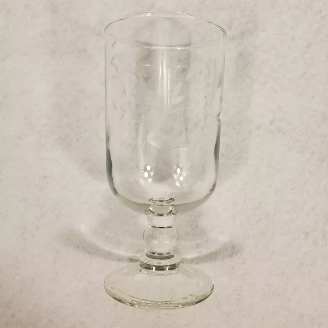 Vintage Crystal Water Goblet Stemmed Clear Glass Elegant Stemware Etched Floral
