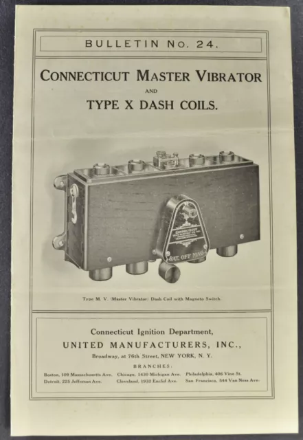 1909 Connecticut Dash Coil Switch Brochure Folder Motor Car Nice Original