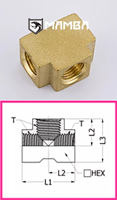 Brass Turbo Adapter Fitting Union Tee 1/8 BSP Female (50 pcs)