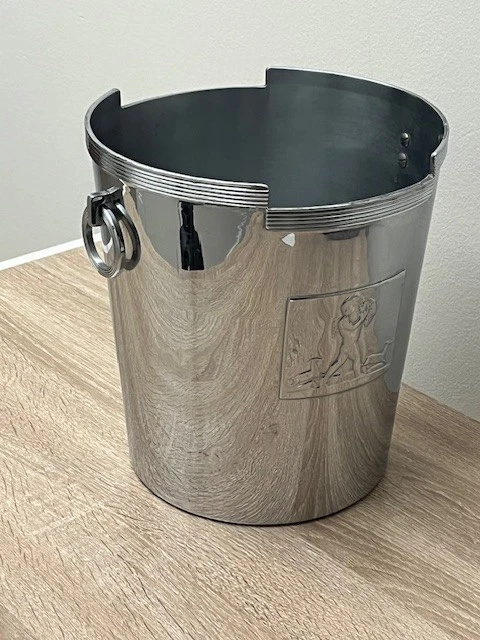 Seau à Champagne Art Déco Vintage - Métal Argenté Et Rose Stylisé - Glace Ice Bucket