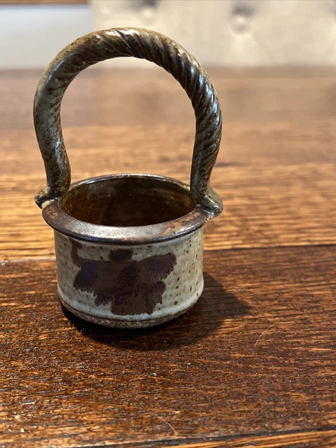Vintage Ceramic Art Pottery Mini Porcelain Handmade Brown Glazed Basket