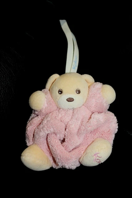 Doudou peluche boule ours blanc  beige  rose KALOO plume attache tétine 12 cm