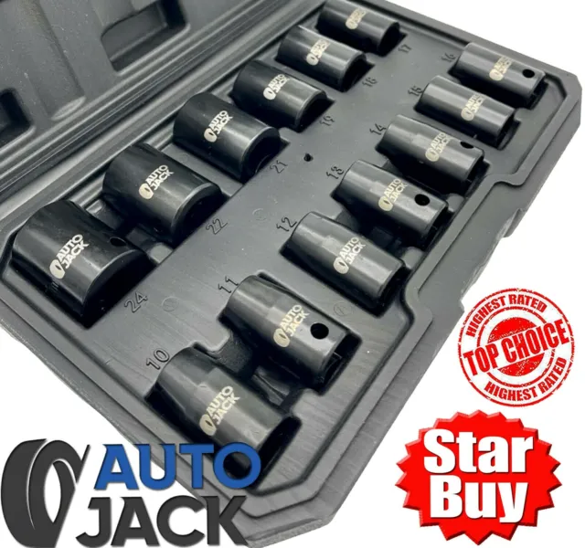 Air Impact Wrench Socket Set 13 Piece 1/2 Square Drive Sq Dr Metric 10 - 24mm