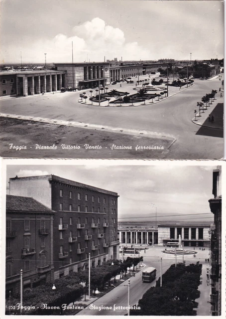 C17506-PUGLIA,2 CARTOLINE: FOGGIA NUOVA FONTANA-STAZIONE e PIAZZALE VITT. VENETO