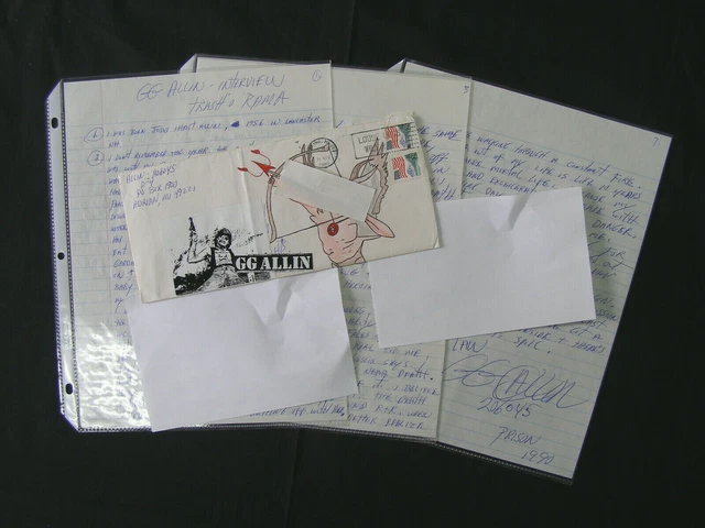 GG Allin hand written and hand signed w/ sketch 7 page interview from prison1990