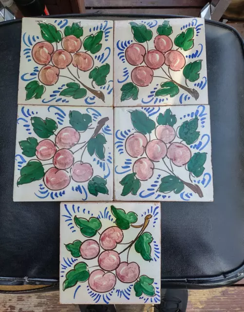 Lot of 5 Vintage Hand Painted Ceramic Tiles 5.5x5.5