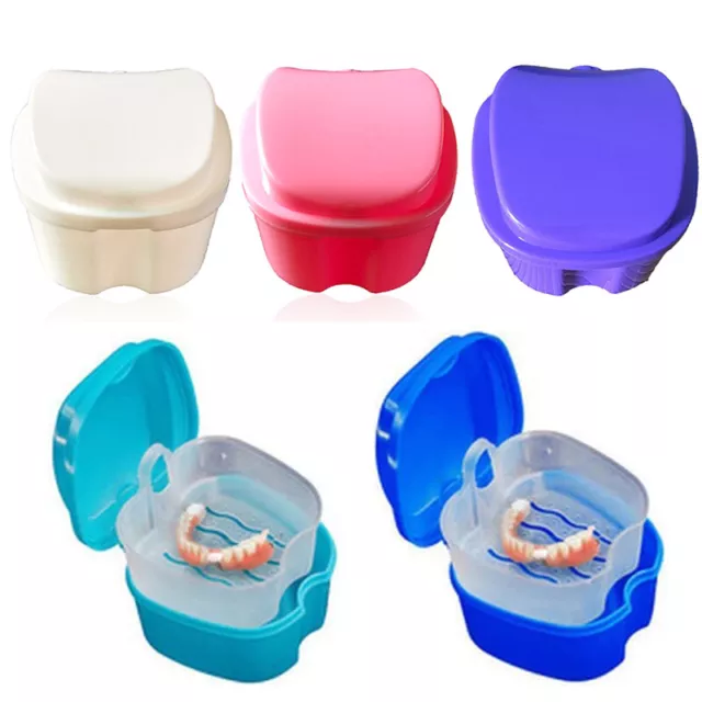 Caja de dentaduras postizas caja de almacenamiento cavidad bucal limpieza plástico almacenamiento dental >