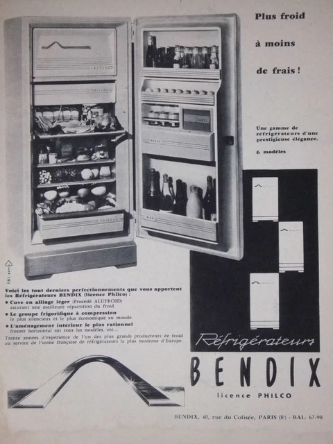 Publicité De Presse 1958 Réfrigérateurs Bendix Licence Philco - Advertising