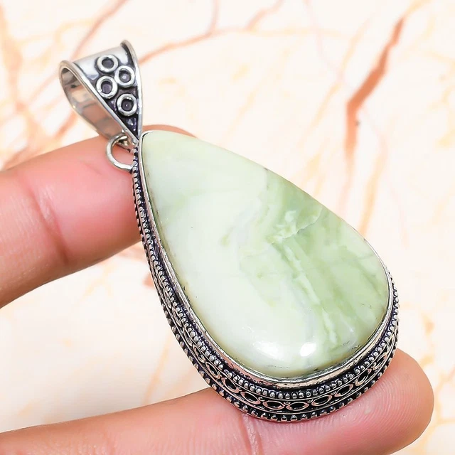 Swiss Green Opal Gemstone Handmade Gift Jewelry Pendant 2.36" y702