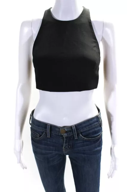 Elizabeth and James Womens Woven Sleeveless Zip Up Crop Top Blouse Black Size XS