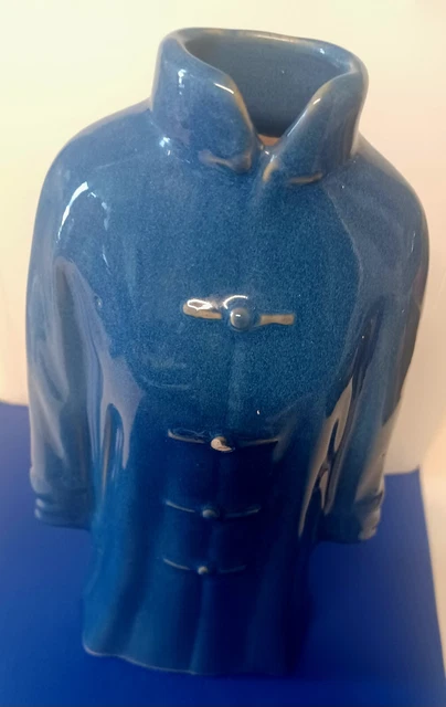 Mandarian Ceramic Decor Asian Chinese Jacket Coat Home Blue Vase 8 1/4 × 4 3/4”