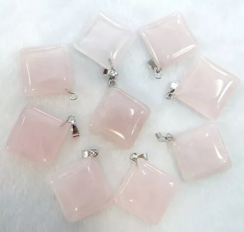 Wholesale 50pcs Natural Rose Quartz Stone Square Shape Pendant Bead Jewelry 20mm