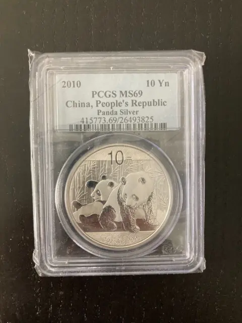 2010 Silver China Panda Coin 10 Yuan PCGS MS 69 1OZ AG .999