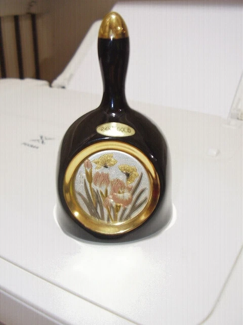 VINTAGE-24KT GOLD EDGED “THE ART OF CHOKIN” CERAMIC  Black/Gold BELL~JAPAN