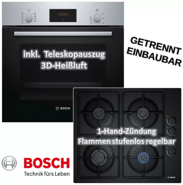 Gasherd Gas Herd Autark Bosch Herdset Teleskop Backofen Umluft + GAS Kochfeld 60