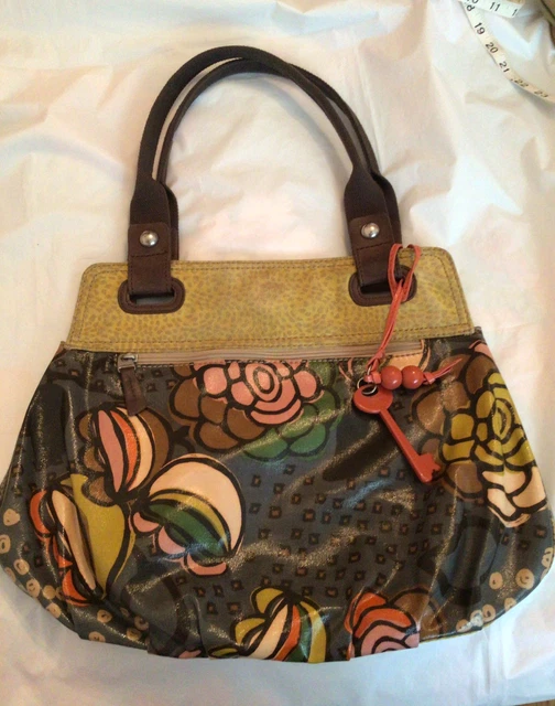 Fossil Key Per Colorful Coated Canvas Tote Bag Shoulder Floral Boho Orange Key