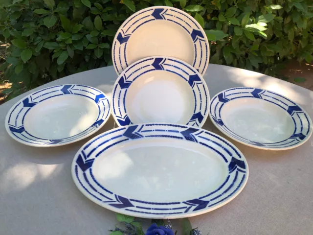 4 ASSIETTES CREUSES 1 PLAT BADONVILLER ART DÉCO Modèle RAYMOND Lot