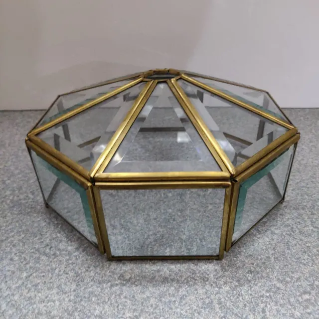 Vintage 8" Brass & Beveled Glass Octagonal Ceiling Light Fixture