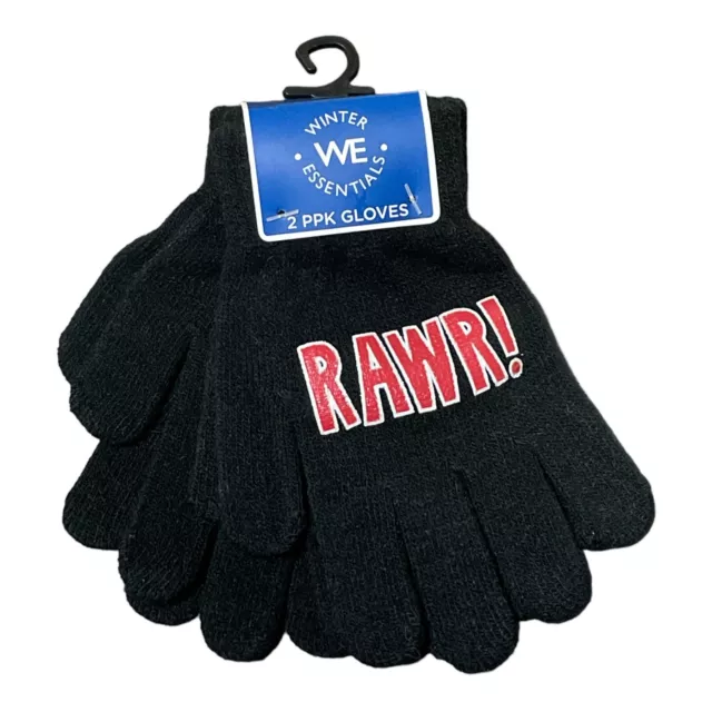 2 Pair Pack Winter Essentials Kids Lightweight Gloves Preschool Size Black Rawr