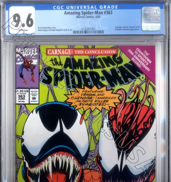 PRIMO:  Amazing SPIDER-MAN #363 VENOM Carnage 1992 Marvel comics NM+ 9.6 CGC