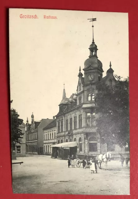 AK GROITZSCH bei Leipzig um 1910 Rathaus mit Pferdefuhrwerk und Kindern ( 71123