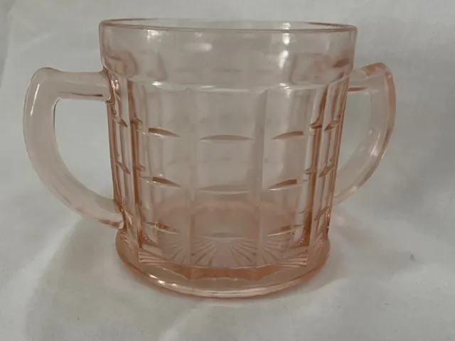 Hazel Atlas Vintage 1930's Colonial Block Pink Depression Glass Open Sugar Bowl