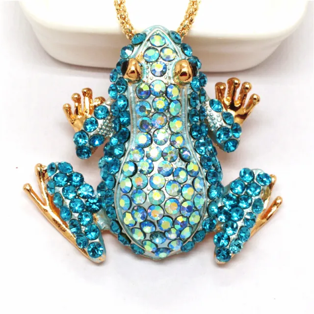Betsey Johnson Blue Rhinestone Cute Frog Crystal Pendant Women Necklace
