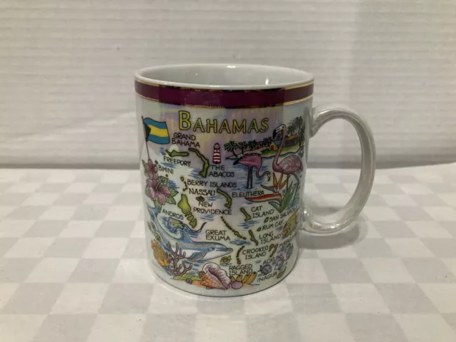 Tea Coffee Cup Mug ~ The Bahamas Island Map ~ Mother of Pearl, Iridescent Design